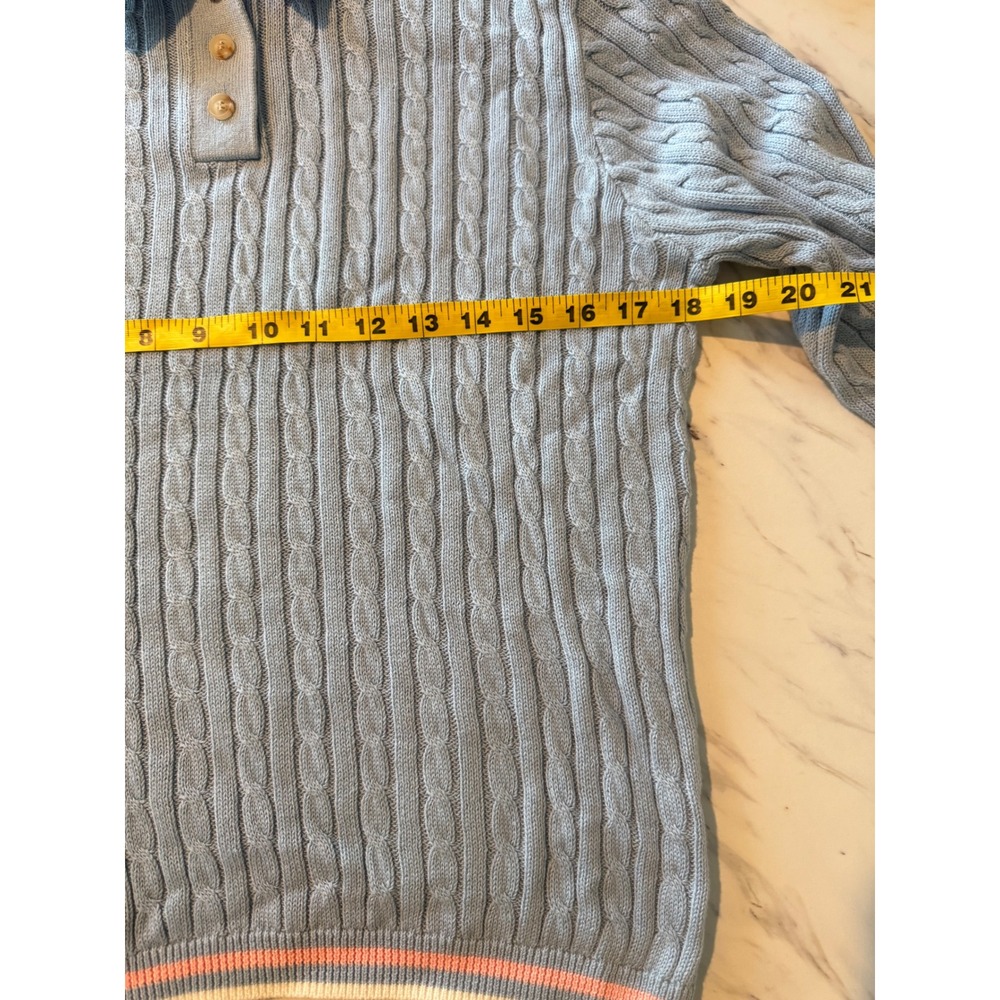 Ellsworth + Ivey Womens Light Blue Cable Knit Polo Sweater Cotton Tenniscore - Picture 5 of 6